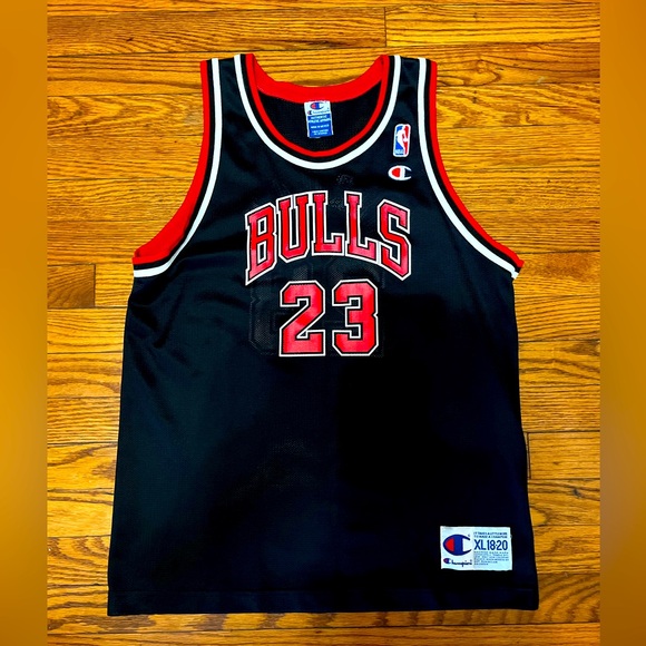 Champion Other - 🔥 VINTAGE CHAMPION CHICAGO BULLS BLACK MICHAEL JORDAN JERSEY SIZE YOUTH XL 18-20
